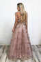 Sheer Round Neck Cap Sleeves Long Prom Dress With Appliques