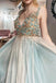 A-Line V Neck Tulle Beading Prom Dresses Plus Size Evening Dress