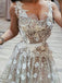 A Line Square Long Prom Dress With Appliques, Straps Formal Evening Dress