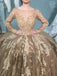 Vintage Sheer Neck Ball Gown Prom Dress, Long Sleeves Evening Dress