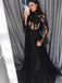 Black Lace Long Sleeve Prom Dresses Tulle High Neck Evening Dress