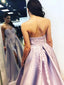 A Line Satin Sweetheart Appliques Long Prom Dresses With Split