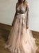 Sheer Round Neck Lace Long Sleeves Tulle Prom Party Dresses