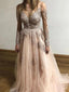 Sheer Round Neck Lace Long Sleeves Tulle Prom Party Dresses
