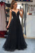 a-line v-neck tulle black prom dresses backless formal gown with beading dtp961