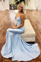 Backless Light Sky Blue Long Prom Dresses Mermaid Evening Party Dress