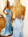 Backless Light Sky Blue Long Prom Dresses Mermaid Evening Party Dress