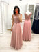 a-line v-neck appliques long prom dresses chiffon wedding party gown dtp959