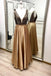 a-line v-neck satin long prom dresses formal gown with beading dtp958