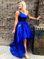 One-shoulder Royal Blue High Low Simple Prom Dresses With Beaded Pockets
