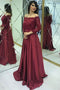 Modest Lace Long Sleeves Satin Burgundy Prom Evening Dresses
