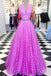 Elegant Two Piece Halter V-neck Striped Long Backless Prom Dress