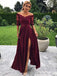 off-shoulder 1/2 sleeves burgundy prom dress a-line party gown with slit dtp111