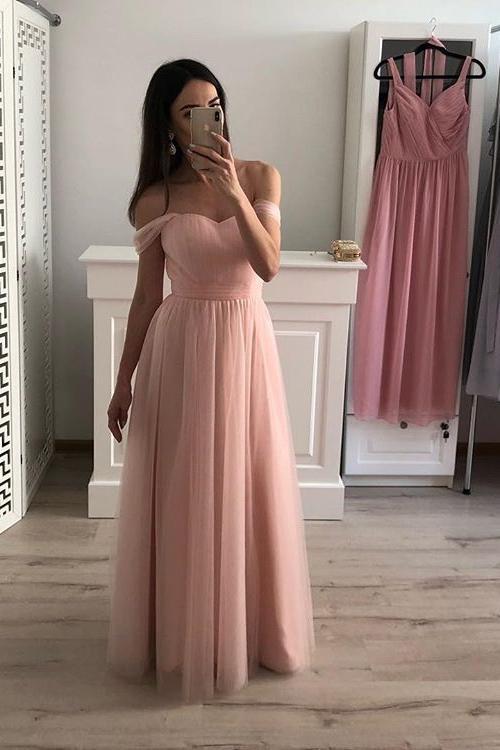 Off-Shoulder Chiffon Long Prom Gown Pink Bridesmaid Dresses DTP512 DressTok.co.uk Off-Shoulder Chiffon Long Prom Gown Pink Bridesmaid Dresses DTP512 DressTok.co.uk