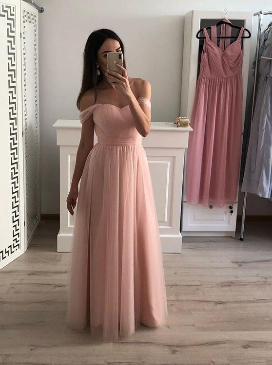 off-shoulder chiffon long prom gown pink bridesmaid dresses dtp512