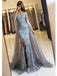 off-the-shoulder mermaid lace appliques split overskirt prom dress with long sleeves dtp354