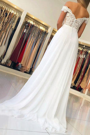 Off-the-Shoulder Chiffon Long Prom Dress With Beading Appliqued