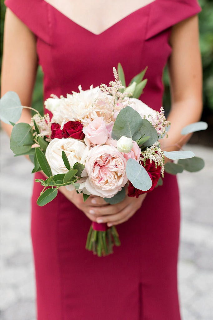 Off-the-Shoulder Sheath Burgundy Simple Bridesmaid Dresses With Split
