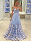 Off-the-Shoulder Tulle Butterfly Appliques Long Prom Dresses