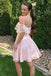 Off Shoulder Pink Lace Short Graduation Homecoming Dresses