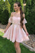 off shoulder pink lace short graduation homecoming dresses dth83