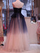 spaghetti-straps ombre prom dresses plunging long evening gowns dtp196
