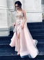 Overskirt Tulle Prom Dress Jewel Long Sleeves with Appliques Split Sheath Evening Dresses
