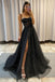 A-line Spaghetti Straps Split Sequined With Appliques Sleeveless Prom Dresses