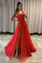 A-line Spaghetti Straps Split Sequined With Appliques Sleeveless Prom Dresses