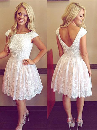 luxurious scoop pearl bodice open back short prom dresses dtp260