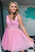 Lavender A-line V Neck Short Prom Dresses, Graduation Homecoming Dress With Beading