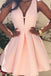 pink v neck homecoming dress simple v neck pink short prom dress dth14