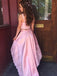 Pink Spaghetti-straps V-Neck Applique Two Piece Hi-Lo Homecoming Dresses