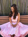 pink spaghetti-straps v-neck applique two piece hi-lo homecoming dresses dtp275