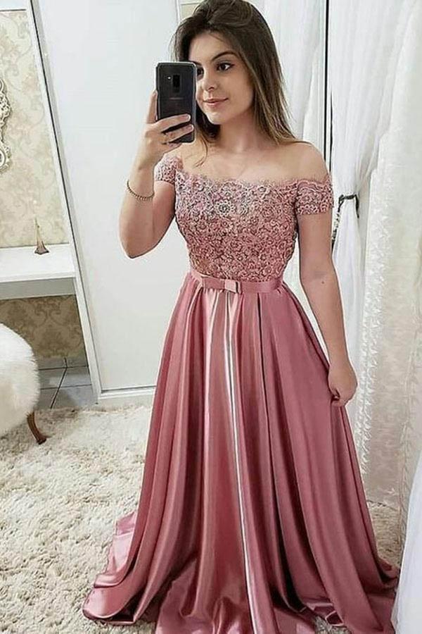 Burgundy Long Prom Dresses Off The Shoulder Appliques Party Dresses