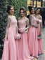 Pink Long Sleeves Off-the-shoulder Satin Bridesmaid Dresses