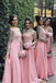 Pink Long Sleeves Off-the-shoulder Satin Bridesmaid Dresses