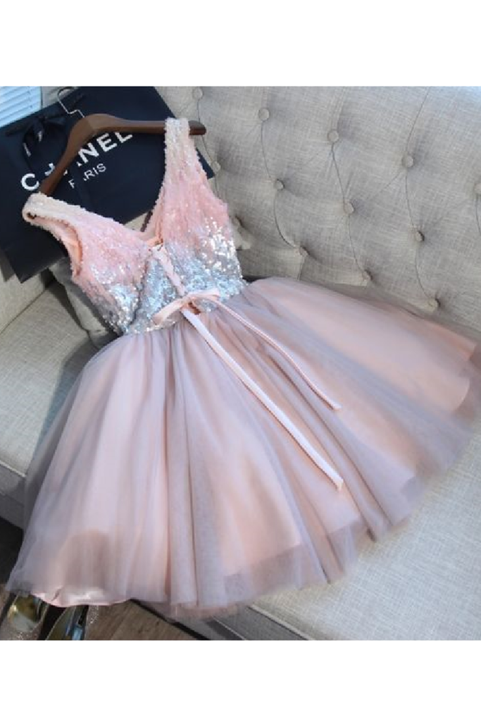 Pink Mini Sweet 16 Dress Cute Sequins Short Prom Graduation Gown