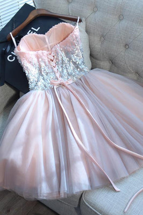 Pink Mini Sweet 16 Dress Cute Sequins Short Prom Graduation Gown