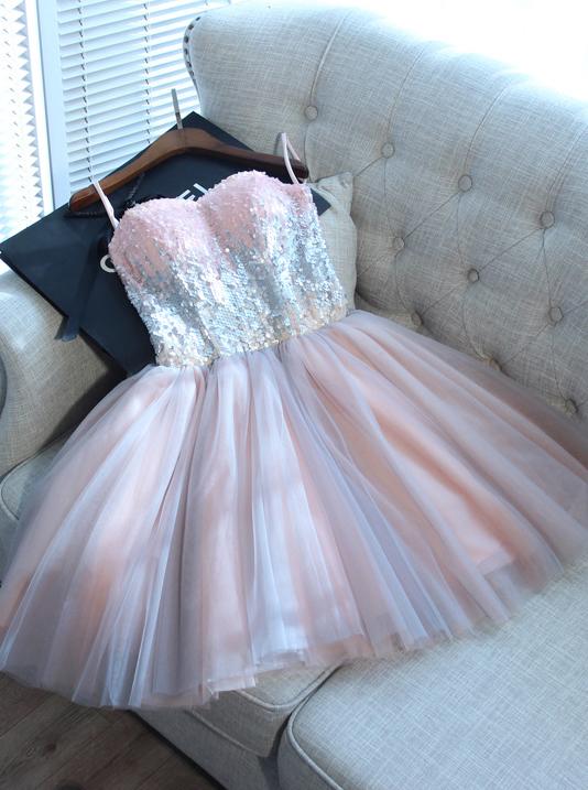 Pink Mini Sweet 16 Dress Cute Sequins Short Prom Graduation Gown