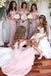 Pink Off-the-Shoulder Mermaid Simple Bridesmaid Dress with Split
