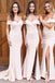 Pink Off-the-Shoulder Mermaid Simple Bridesmaid Dress with Split