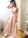 a-line v-neck pleated satin long prom dress with appliques dtp240