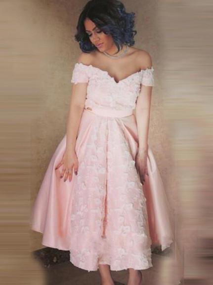 Off-The-Shoulder Pink Short Prom Dress, A-line Homecoming Dress