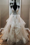 Princess Backless Wedding Dress With Appliques, Spaghetti Straps Tulle Bridal Gown