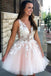 tulle with applique homecoming dress princess v-neck pink short prom dresses dth266