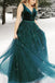 Princess Ball Gown V-neck Dark Green Backless Long Prom Dress