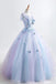 Princess Blue Quinceanera Dress 3D Butterfly Floral Applique Prom Ball Gown