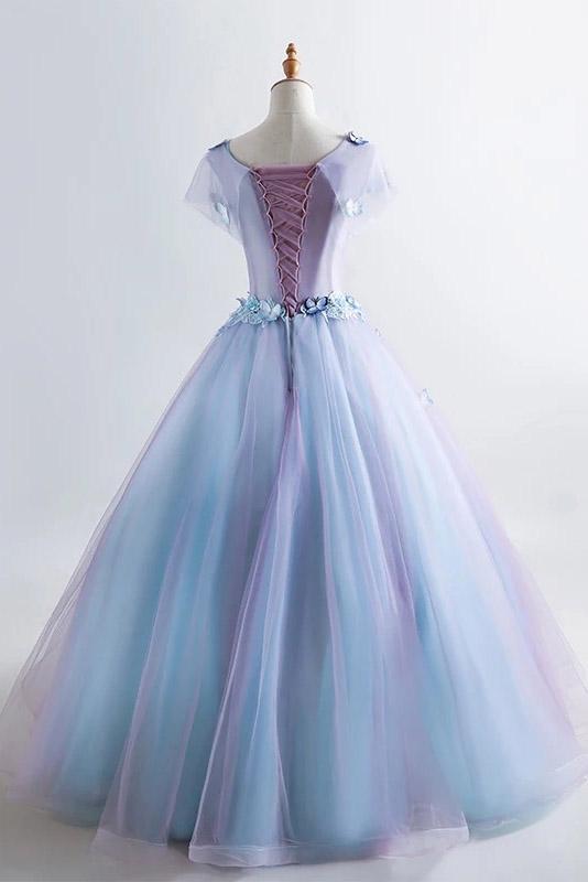 Princess Blue Quinceanera Dress 3D Butterfly Floral Applique Prom Ball Gown