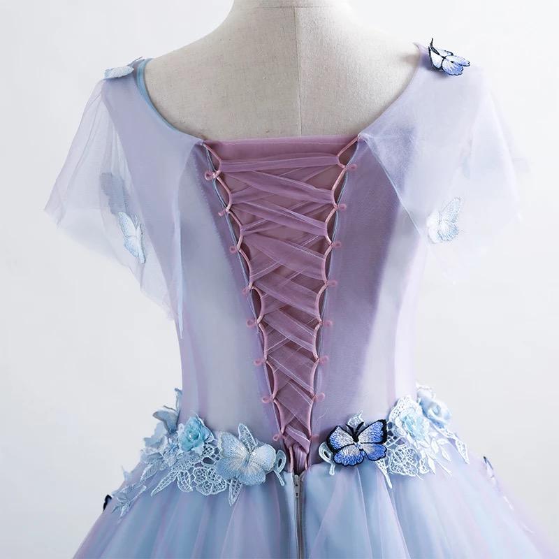 Princess Blue Quinceanera Dress 3D Butterfly Floral Applique Prom Ball Gown